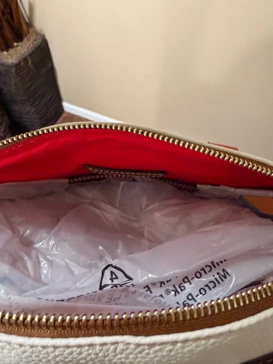 Dooney & Bourke Cream Pebbled Leather Satchel with Brown Trim - Picture 6 of 7